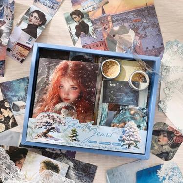 Imagem de Kit de materiais para scrapbooking, kit de scrapbook de estética para pessoas vintage, suprimentos de diário de lixo com papel de scrapbook, adesivos de scrapbook, caderno de grade A6, artigos de