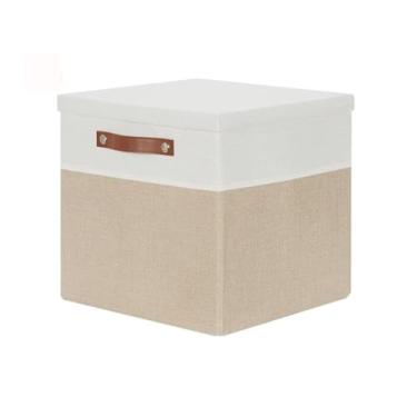 Imagem de Caixa Organizadora Dobrável de Tecido Linho com Tampa 30x30 – Elegância e Funcionalidade (Bege)