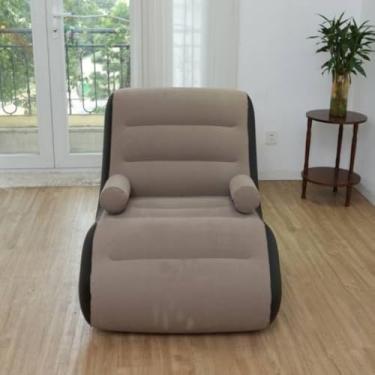 Imagem de Poltrona Inflável Reclinável, 75 cm x 78 cm x 80 cm, PVC Flocado, Cinza e Azul, Capacidade 100 kg, com Bomba