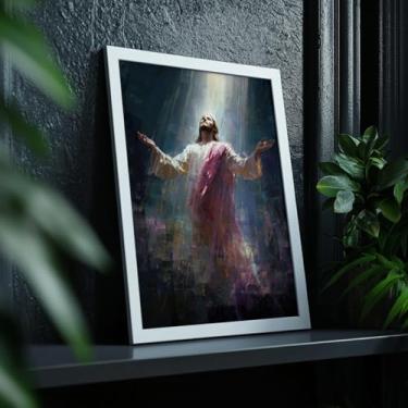 Imagem de Quadro Decorativo Jesus Com Luz Com Moldura Arte Religiosa Fé Cristã Espírito Santo Decoração Lar Igreja Presente