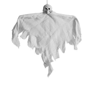 Imagem de Vaveren Decoração de esqueleto de Halloween com fantasma pendurado, decoração de festa assombrada para fachada externa de feriado, Branco
