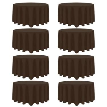 Imagem de Heneger Pacote com 8 toalhas de mesa marrom redonda de 300 cm, resistente a manchas e rugas, tecido de poliéster reutilizável e lavável para buffet, festa de casamento e banquete