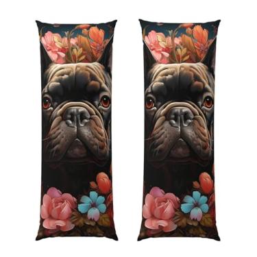 Imagem de Capa de travesseiro corporal buldogue e flores ultra macia com zíper oculto capa de travesseiro longa capa de travesseiro respirável 50,8 cm x 137,2 cm capa de almofada decorativa para sofá de quarto