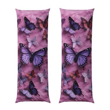 Imagem de Capa de travesseiro corporal com zíper oculto, fronha longa de microfibra macia e respirável para travesseiro corporal, todas as borboletas estão em fundo roxo capas de travesseiro para cama de