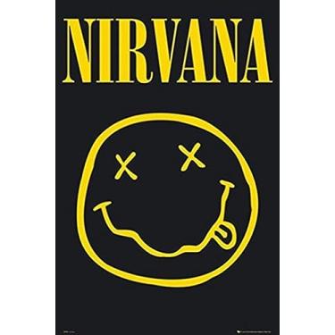 Imagem de Buyartforless Nirvana – Pôster de impressão musical de rosto sorridente 91 x 61 cm Rock and Roll Music Legend Kurt Cobain