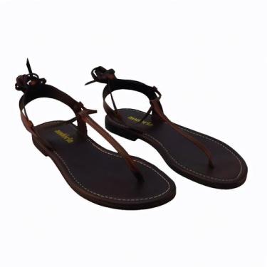 Imagem de Sandália Rasteira Feminina de Couro Helena Marrom Tamanho 34 - marca