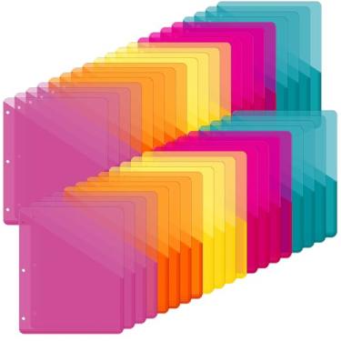 Imagem de Maitys Pacote com 50 bolsos para fichário, 3 furos, pastas de plástico transparente para documentos, organizador, tamanho carta, pastas de plástico com bolsos, jaqueta de arquivo de barra para