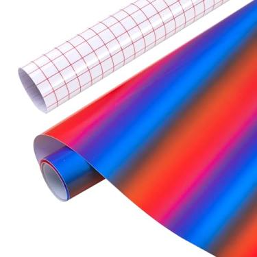 Imagem de Tintnut Rolo de vinil permanente gradiente - vinil adesivo permanente com padrão ombré azul e vermelho de 30,5 cm x 1,5 m para máquina de corte, folhas à prova d'água para decoração de casa