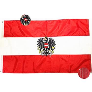 Imagem de Masquita Áustria com bandeira de águia de 9 x 1,5 m bordada 210D para ambientes internos e externos, cores vibrantes, listras costuradas e ilhós de latão, nylon resistente.