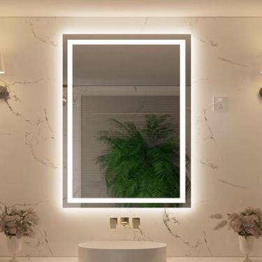 Imagem de Espelho Retangular Jateado Grande Com Led 60x140cm Lapidado - Espelho 