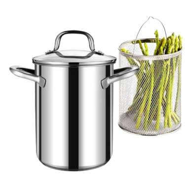 Imagem de Panela de espargos, panela de macarrão de 4 litros com cesta de coador, panela a vapor de aço inoxidável para espaguete, ovos cozidos, fritura profunda de camarão para batatas fritas
