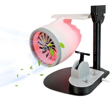 Imagem de Ventilador de mesa turbo com luz, ventilador criativo de mesa a jato turbofan, turbofan ajustável em forma de motor, umidificador de ventilador de resfriamento 2 em 1 com chama de cauda leve para