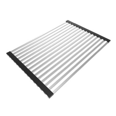 Imagem de GinGinKing Escorredor de louça de enrolar – Aço inoxidável dobrável sobre a pia, 40 x 29 cm, comporta 15,9 kg, pode ser lavado na lava-louças e organizador de cozinha à prova de ferrugem