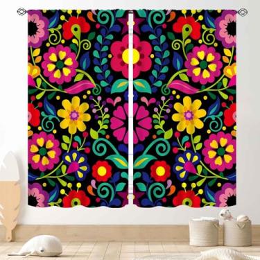 Imagem de Cortinas florais mexicanas coloridas, festa mexciana cinco de maio dia de los muertos casa de fazenda rústica blackout cortinas de janela tratamentos para quarto, sala de estar, cozinha, banheiro, 2
