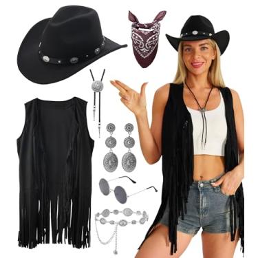 Imagem de YGDSX Roupas femininas ocidentais caubói borla colete sem mangas chapéu de cowboy e acessórios joias Halloween