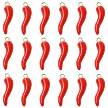 Imagem de SUNNYCLUE 1 caixa, 20 peças, berloques de pimenta vermelha de 32 mm, vegetais quentes a granel, cinco de maio, chifre italiano mexicano, pingente de metal esmaltado, pingentes de chili para fazer