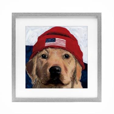 Imagem de Stupell Industries Impressão emoldurada de cachorro americano com chapéu cinza design sob vidro por Wani Pasion, 40,6 x 40,6 cm