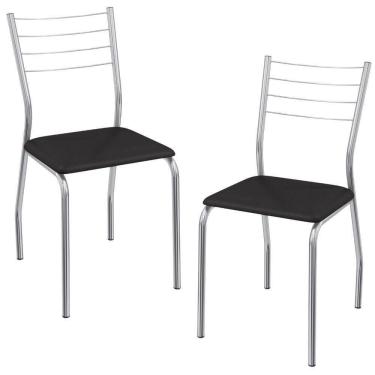 Imagem de Kit 2 Cadeiras Cromada Sala Jantar 2C140CR Corino Kappesberg Preto
