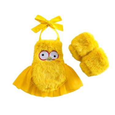 Imagem de Guodeunh Baby Girl Halloween Costumes Chicken Embroidery Romper Bodysuit Furry Infant Toddler Chick Cosplay Outfit Leg Warmers (Chicken,18-24 Months)