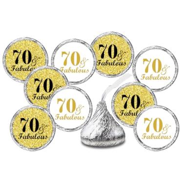 Imagem de Adesivos de 70 e fabulosos beijos de ouro de aniversário (conjunto de 216) Adesivos de etiquetas de gotas de chocolate para festa de aniversário, decoração de lembranças de festa de beijos de Hershey