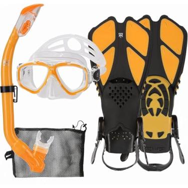 Imagem de HH HHAO SPORT Conjunto De Mergulho Com Snorkel Infantil Nadadeiras, Equipamento Antivazamento Para Nadadeiras Ajustáveis, Óculos Natação Totalmente Seco Jovens, Máscara Proteção Nasal, Bolsa Mergulh