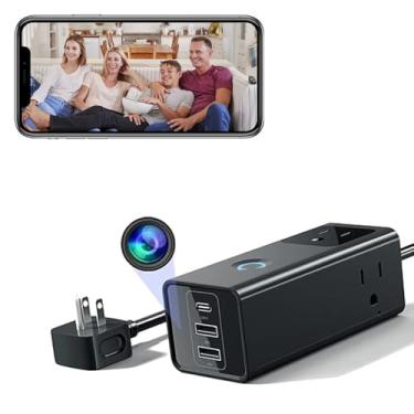 Imagem de MINICATCHER Câmera carregadora HD 1080p WiFi Power Strip Nanny Cam com câmeras de saída de detecção de vídeo e movimento para segurança doméstica interna/externa