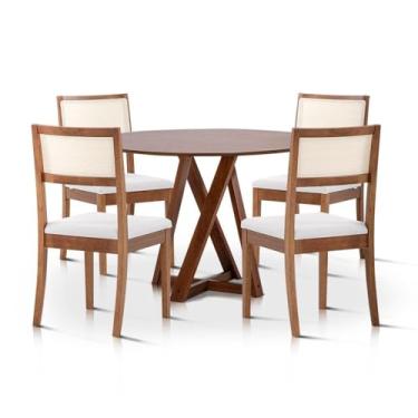 Imagem de Mesa de Jantar com 4 Cadeiras Herval Coimbra, Off White/amêndoa, 110 cm
