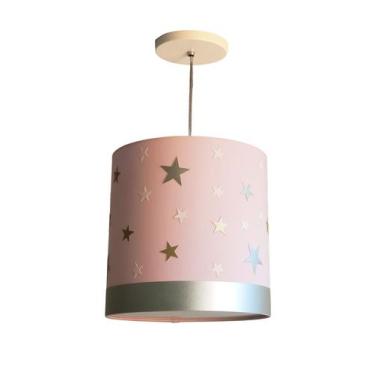 Imagem de Luminária Pendente Infantil Estrelas 25x25 1e27 Rosa - Tom Luz, Bivolt