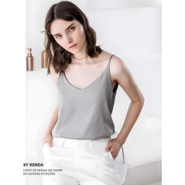 Imagem de Regata Feminina Slim Y2K - Decote V - Sem Mangas (Cinza, Preto, Branco