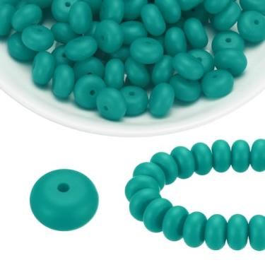 Imagem de HARFINGTON 110 contas de silicone de 14 mm contas focais de borracha de lentilha a granel para canetas, chaveiro, pulseira, colar, artesanato, faça você mesmo, verde escuro