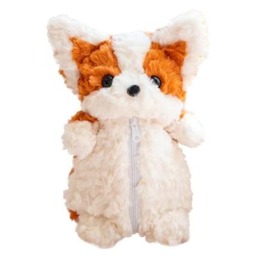 Imagem de IEUDNS Estojo de pelúcia em formato de cachorro Corgi, bolsa para lápis com fecho de zíper, bolsa criativa para bicho de pelúcia, de maquiagem para presente, Laranja