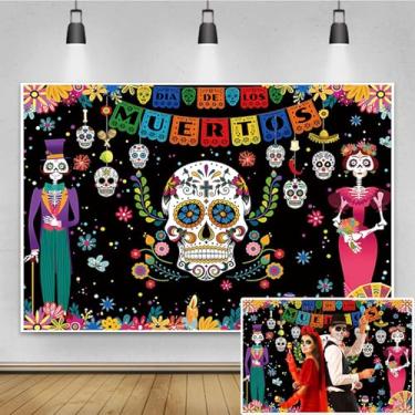 Imagem de Renaiss Fundo de 1,5 x 90 m Dia dos Mortos Mexicano Fiesta Sugar Skull Calêndula Corte de Papel Dia de Los Muertos Carnaval Dress-Up Party Decoração Banner Mesa de Bolo Foto Cabine Fotografia Fundo