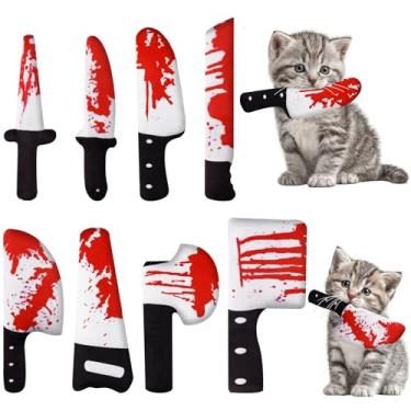 Imagem de ZooZoo 8 peças de brinquedos de erva de gato de Halloween, conjunto de pelúcia de formas variadas com papel enrugado, tecido durável resistente a mordidas, brinquedos engraçados para mastigar gatos
