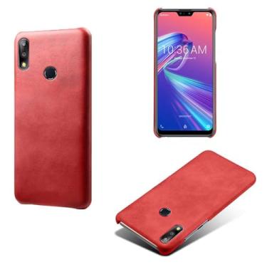 Imagem de Capa para Asus Zenfone Max PRO(M2) ZB631KL,Proteção contra quedas,Casca de volta de cor sólida simples,Design de couro de imitação de plástico-Red