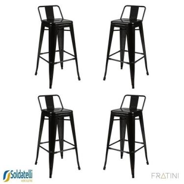Imagem de Kit 4 Banquetas Berlim Alta c/ Encosto Preto ou Bronze - Fratini, Pret