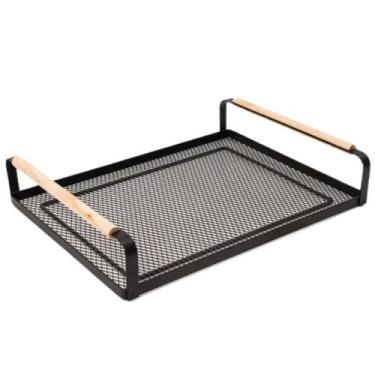 Imagem de Bandeja rack com alça revestida de madeira 40cm x 30,7cm - Copa E Cia,