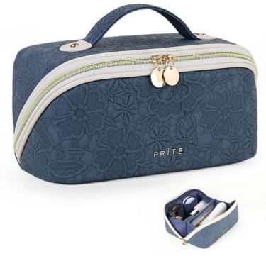 Imagem de Bolsa de cosméticos de viagem Prite Makeup Organizer azul impermeável