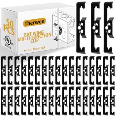 Imagem de Therwen 50 peças clipe multifuncional asa de morcego 1/10.2 cm clipe de flange de haste de fio para pendurar no teto e acessório de corrente de macaco de caixas elétricas com caixa de metal elétrico