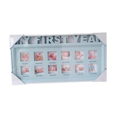 Imagem de Generic Álbum de mesa com moldura para fotos do primeiro ano, itens essenciais para recém-nascidos, moldura de lembrança para bebês de 12 meses para o, Azul