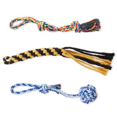Imagem de Brinquedos de corda para cães resistentes para mastigadores agressivos - 3 pacotes de brinquedos de mastigar de algodão indestrutível para cães de raças pequenas e médias - Exercício interativo de