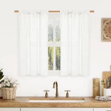 Imagem de LAMIT Cortinas de linho branco 113 cm de comprimento para janela, painéis de filtragem de luz texturizados de linho sintético macio com bolso de haste, cortinas neutras para quarto/quarto de sótão, 73