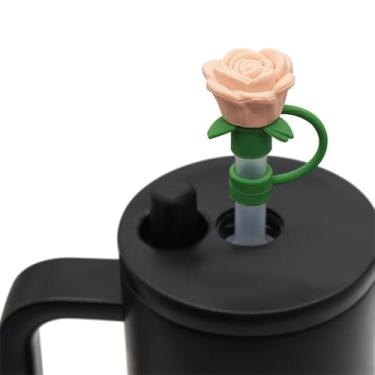 Imagem de Topper de palha de silicone rosa para copos Stanley 30 e 1,134 g, acessório de viagem de grau alimentício para copos de copo (damasco)