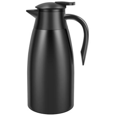 Imagem de Garrafa térmica de café de aço inoxidável 2L/1,927 g, jarro isolado a vácuo para bebidas quentes/frias, retenção de temperatura 24 horas para casa, escritório e acampamento (preto)