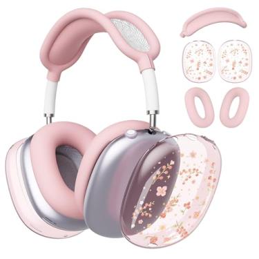 Imagem de BlHMCASE Capa de fone de ouvido para AirPods Max, capas de fones de ouvido florais florais fofas, capa de silicone rosa para fones de ouvido para Apple AirPods Max