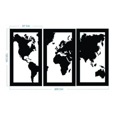 Imagem de Quadro Decoração Vazado Mapa Mundi Mdf 6Mm Preto 200X120 Cm