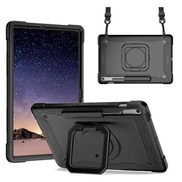 Imagem de DETUOSI Capa para Samsung Galaxy Tab S10 FE Plus 33.3 cm 2025, com suporte para lápis, capa resistente à prova de choque com suporte giratório e alça de ombro, preta