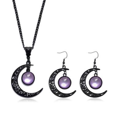 Imagem de Peraca Cris Colar de lua para mulheres, colares pretos de Halloween, brincos góticos, joias, colar punk, fantasia de Halloween para mulheres 2025, Metal, Sem Pedra Preciosa