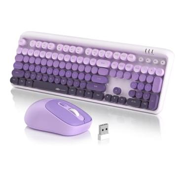 Imagem de MageGee Combo de teclado e mouse sem fio V920, teclado de máquina de escrever retrô de 2,4 G com teclas redondas e modo de hibernação automática, lindo teclado de computador e mouse óptico sem fio