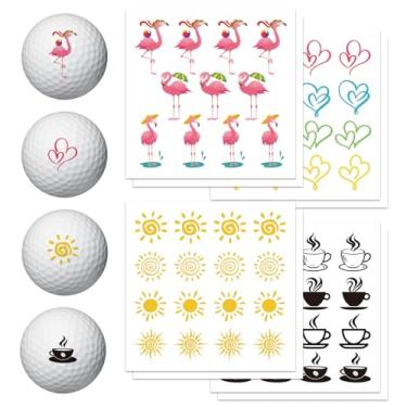 Imagem de PLIGREAT Marcadores de bola de golfe flamingo rosa, 128 peças, adesivos para identificação de bolas de golfe, 8 folhas, caneca de café, bolas de golfe, marcadores personalizados, presente de golfista