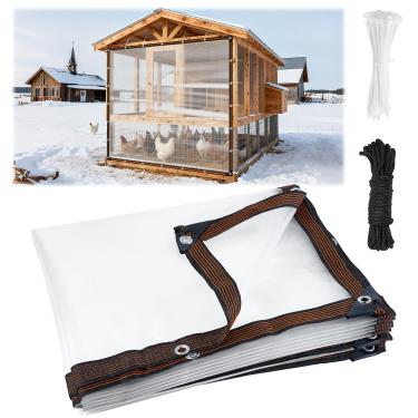 Imagem de NNG Capa de galinheiro à prova d'água de 2,4 x 3 m para o inverno, lona antirasgo com corda e abraçadeira, isolamento de galinheiro à prova de vento, capa de inverno para gaiola de aves de capoeira